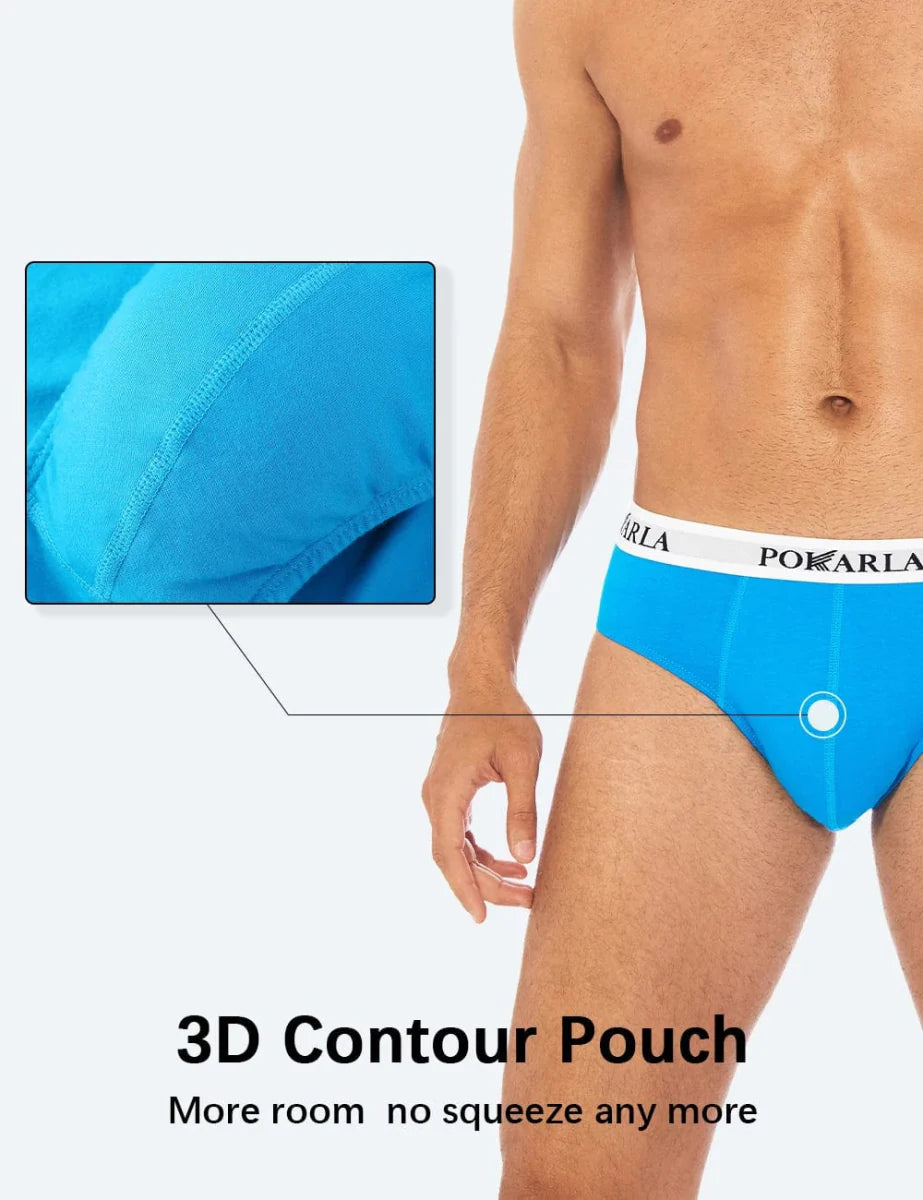 Set of four Showlu Fashion men's cotton briefs featuring low-rise, breathable fabric, elastic waistband, and comfortable fit.