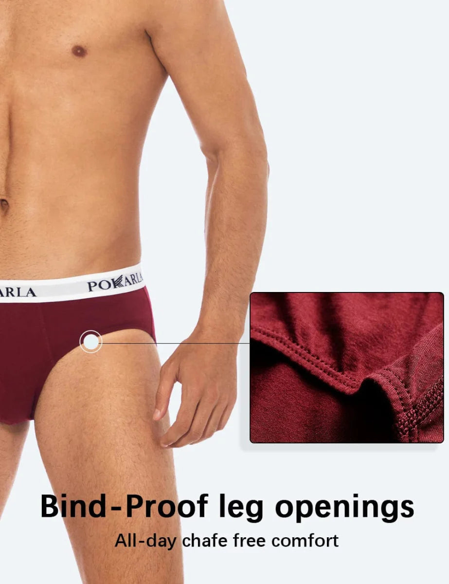 Four pairs of Showlu Fashion Store men's cotton briefs in low-rise, breathable, soft fabric with elastic waistbands.