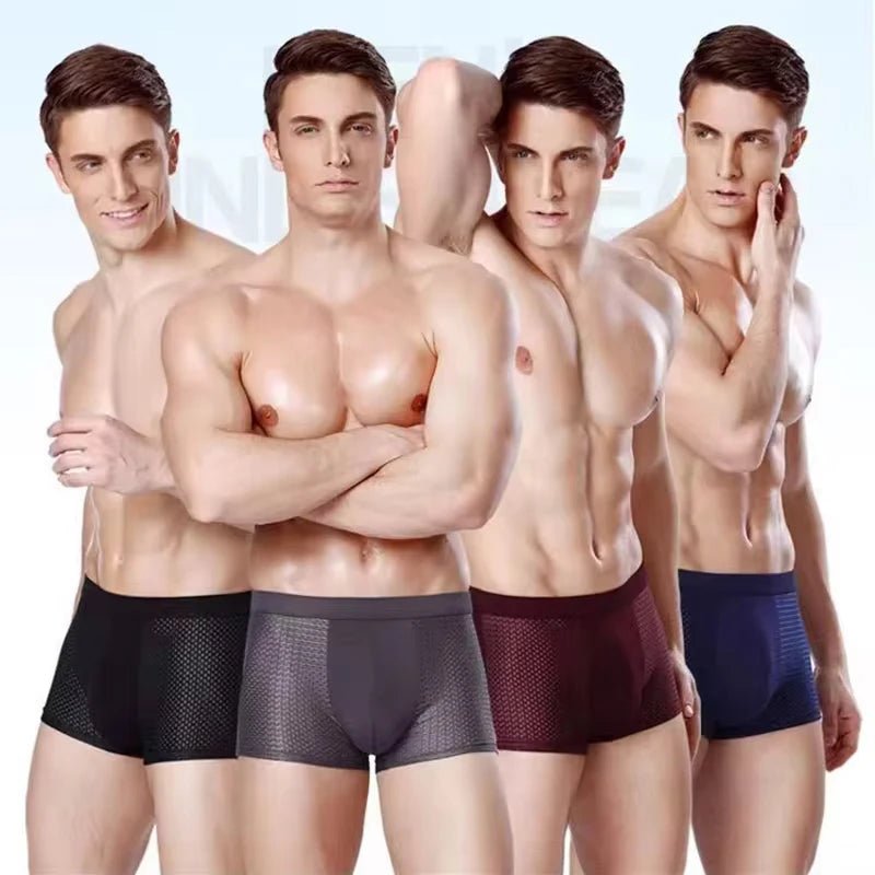 4pcs Men's Underwear Ice Silk Mesh Men Boxershorts Plus Size Panties Solid Sexy Men Boxer Summer Breathable Intimate Underpants - SHOWLU FASHION STORE