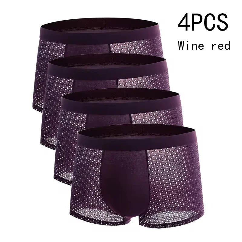 4pcs Men's Underwear Ice Silk Mesh Men Boxershorts Plus Size Panties Solid Sexy Men Boxer Summer Breathable Intimate Underpants - SHOWLU FASHION STORE