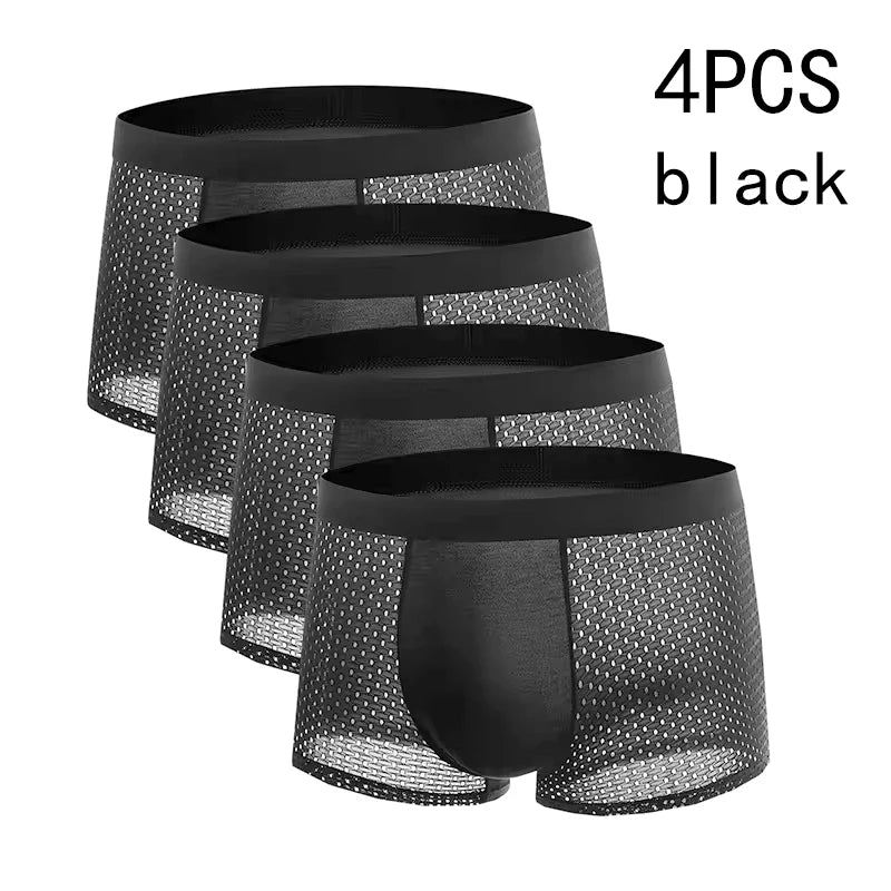 4pcs Men's Underwear Ice Silk Mesh Men Boxershorts Plus Size Panties Solid Sexy Men Boxer Summer Breathable Intimate Underpants - SHOWLU FASHION STORE