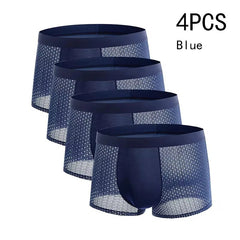 4pcs Men's Underwear Ice Silk Mesh Men Boxershorts Plus Size Panties Solid Sexy Men Boxer Summer Breathable Intimate Underpants - SHOWLU FASHION STORE