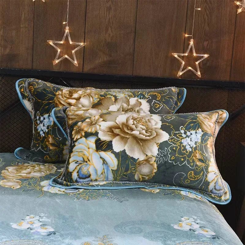 4pcs Set Winter Warm Thicken Short Plush Bedding Set Printing Flannel Duvet Cover Flat Sheet Pillowcase King Queen Bedding Set - SHOWLU FASHION STORE