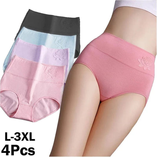 4Pcs/Set High Waist Underwear Cotton Panties Women Body Slimming Solid Briefs Plus Size Underpants Female Breathable Lingeries - SHOWLU FASHION STORE