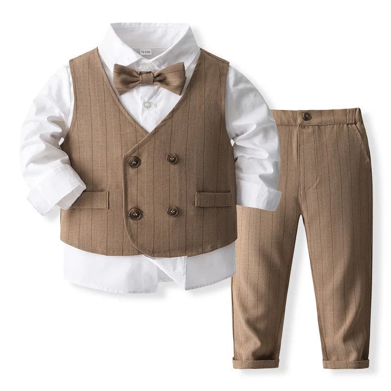 Baby boy cotton suit set with vest, pants, and tie, perfect for toddlers and spring occasions, stylish Korean fashion by Showlu Fashion