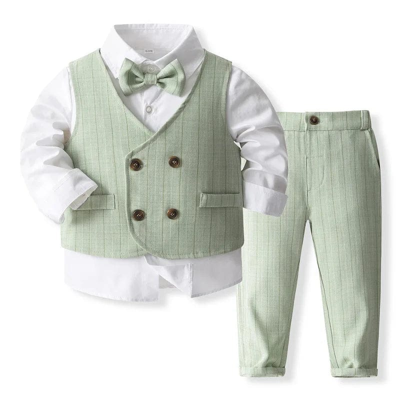 Baby boy cotton gentleman suit with vest, pants, and tie, stylish spring toddler clothing by Showlu Fashion Store.