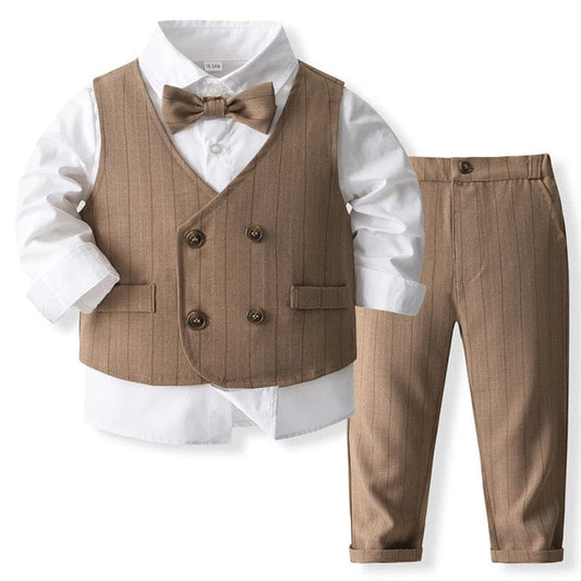 4Piece Sets Spring Toddler Boys Clothes Korean Fashion Gentleman Suit Cotton Tops+Vest+Pants+Tie Baby Boutique Clothing BC763 - SHOWLU FASHION STORE