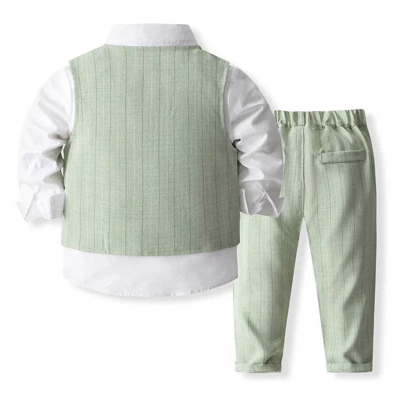Baby boys' 4-piece cotton gentleman suit including vest, pants, and tie, perfect for spring and Korean fashion style.