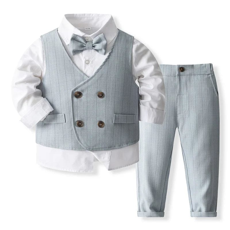 Baby boy cotton gentleman suit set with vest, pants, and tie, perfect for spring and Korean fashion-inspired toddler clothing.