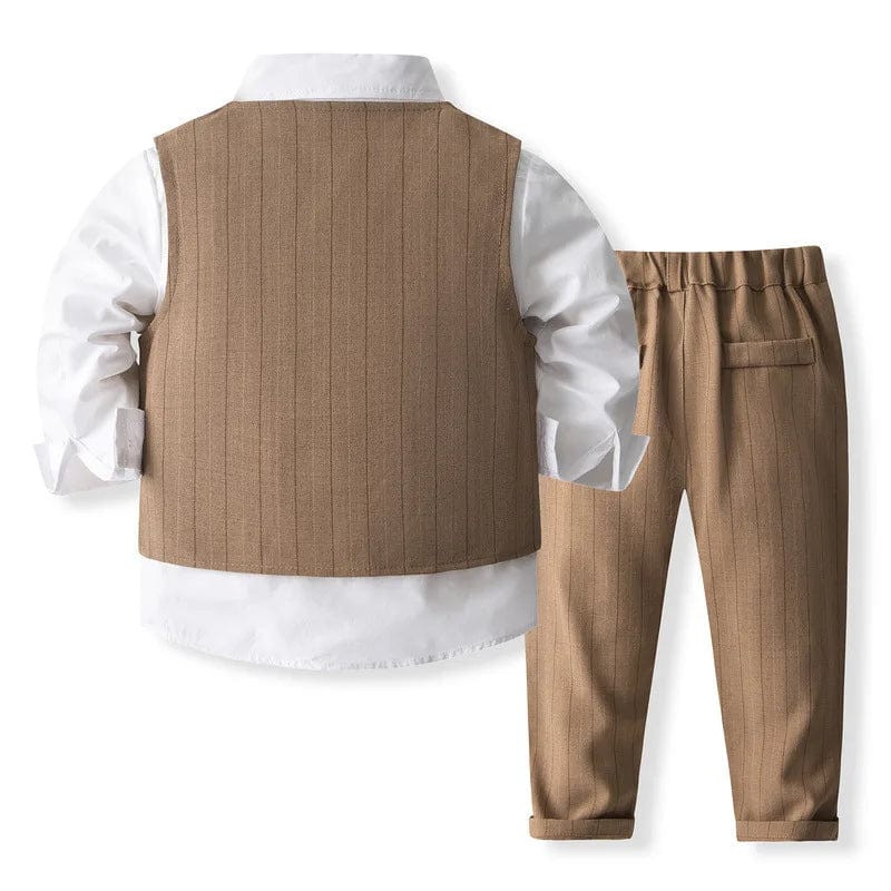 Baby boy cotton gentleman suit with vest, pants, and tie, perfect for special occasions, by Showlu Fashion Store.