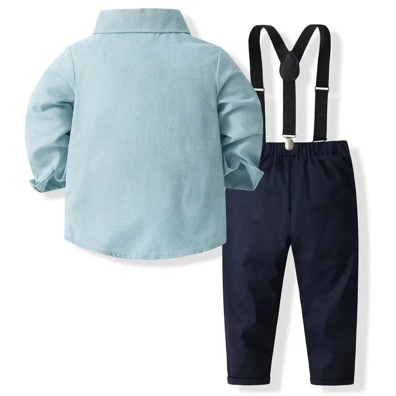 Baby boy cotton 4-piece gentleman suit with shirt, pants, and tie, featuring long sleeves and classic style for toddlers.