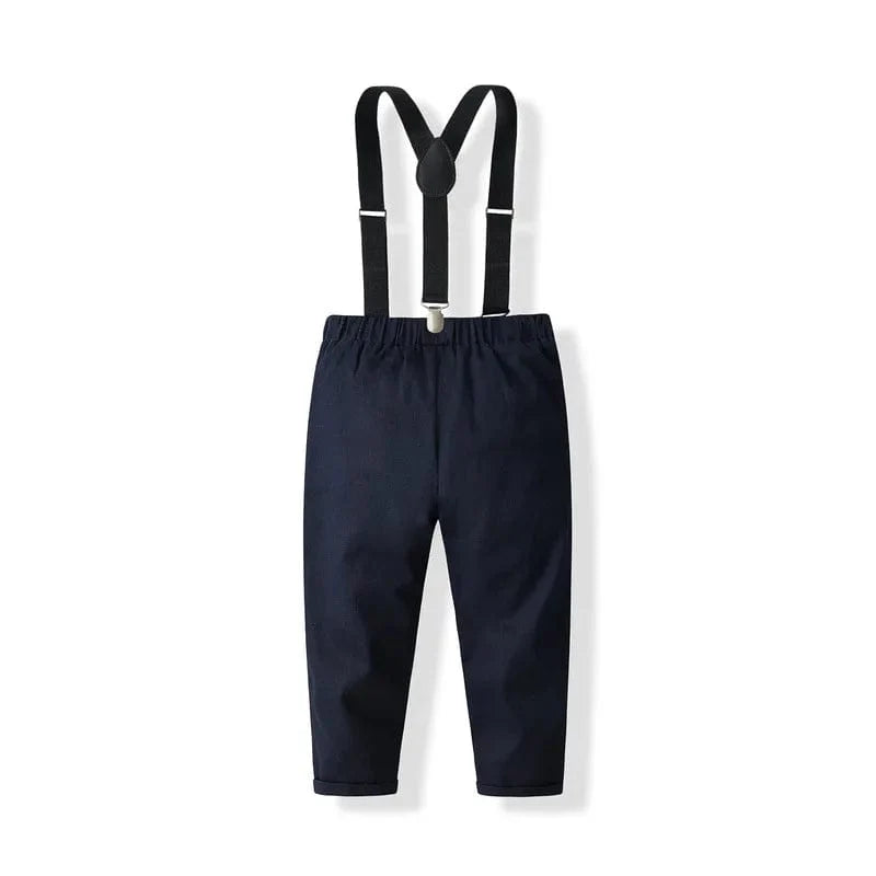 Baby boy's 4-piece cotton gentleman suit with long-sleeve shirt, pants, and tie, perfect for formal occasions.