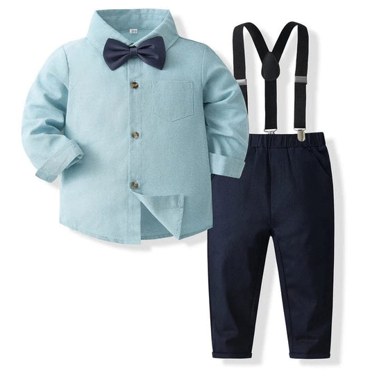 4Piece Spring Toddler Clothes Boy Fashion Gentleman Suit Long Sleeve Cotton Baby Tops+Pants+Straps+Tie Kids Clothing Set BC1850 - SHOWLU FASHION STORE