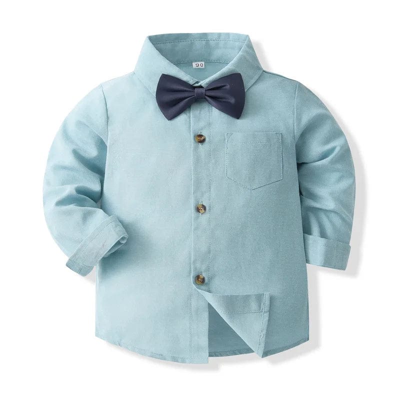 Baby boy cotton 4-piece gentleman suit set with long-sleeve shirt, pants, and tie, perfect for toddler boys' formal wear.