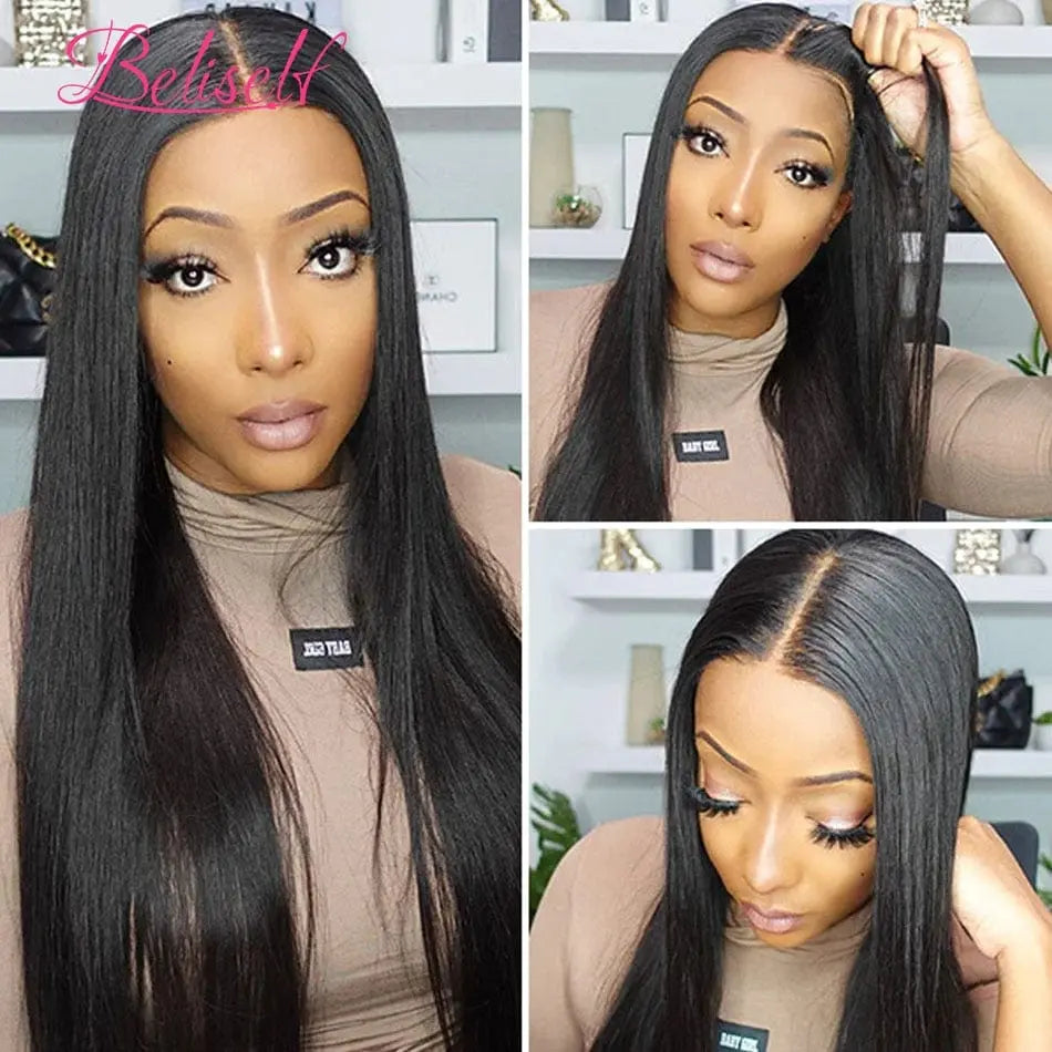 Beliself 4x6 glueless straight Brazilian Remy human hair wig with HD lace, pre-plucked, ready to wear, by Anel Demosthene General Store