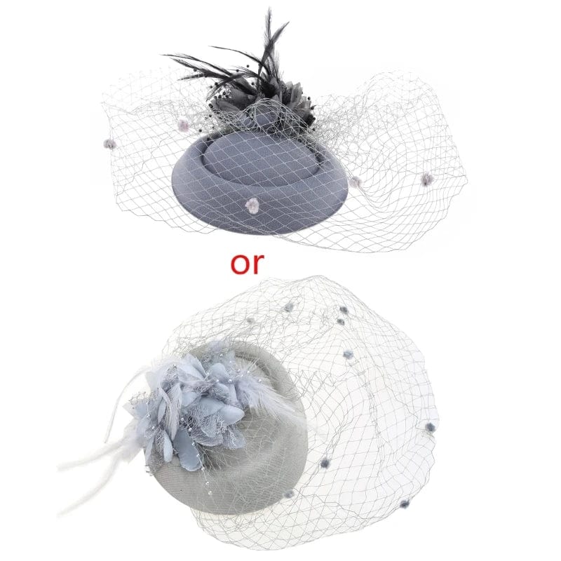 4XBE Fascinators Hats Solid Color Feather Flower Pillbox Hat Cocktail Tea Party Headwear with Veil for Girls and Women - SHOWLU FASHION STORE