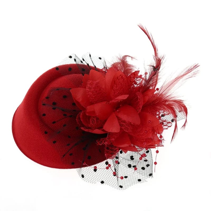 Women's THINKTHENDOM feather flower pillbox fascinator hat with veil, solid color headwear for tea parties and special events