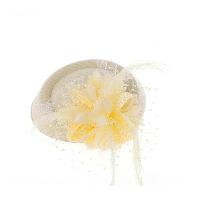 Women's feather flower pillbox fascinator hat with veil, elegant headwear for cocktail and tea parties, by THINKTHENDOM.