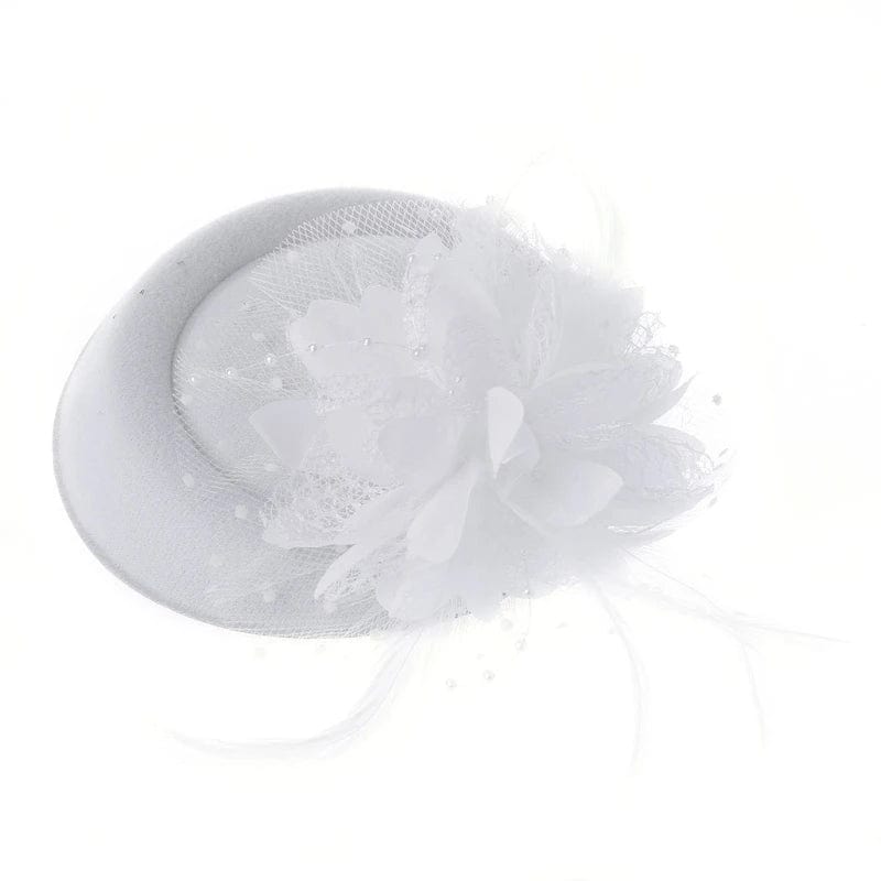 Showlu Fashion Women's Fascinator Hat with feather flower, veil, and pillbox design, ideal for cocktail or tea parties.