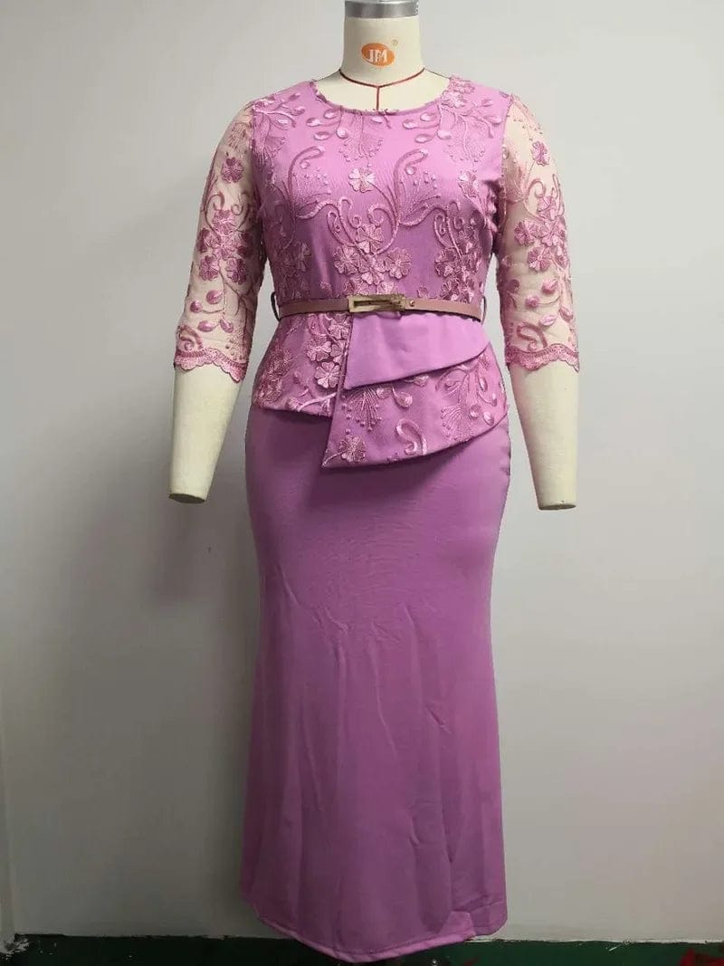 4XL 5XL Plus Size Christmas Dresses Women O Neck 3/4 Sleeve Long Maxi Dress Fashion Lace Patchwork Night Party Dress Vestidos - SHOWLU FASHION STORE