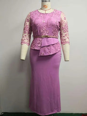 4XL 5XL Plus Size Christmas Dresses Women O Neck 3/4 Sleeve Long Maxi Dress Fashion Lace Patchwork Night Party Dress Vestidos - SHOWLU FASHION STORE