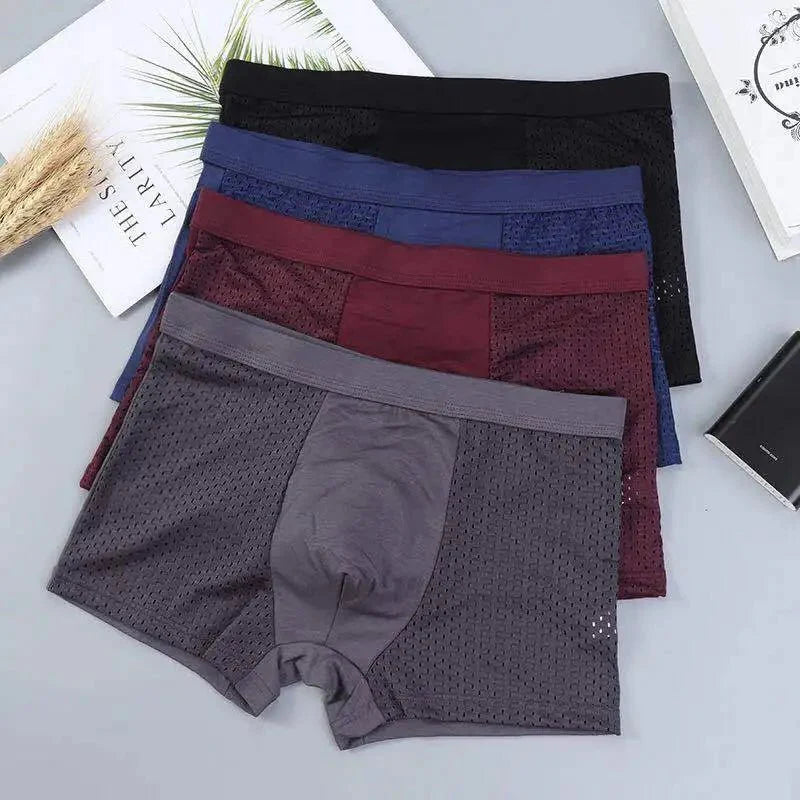 4XL men's bamboo fiber boxer shorts in solid breathable underwear, showcasing comfortable men's briefs by SHOWLU FASHION STORE