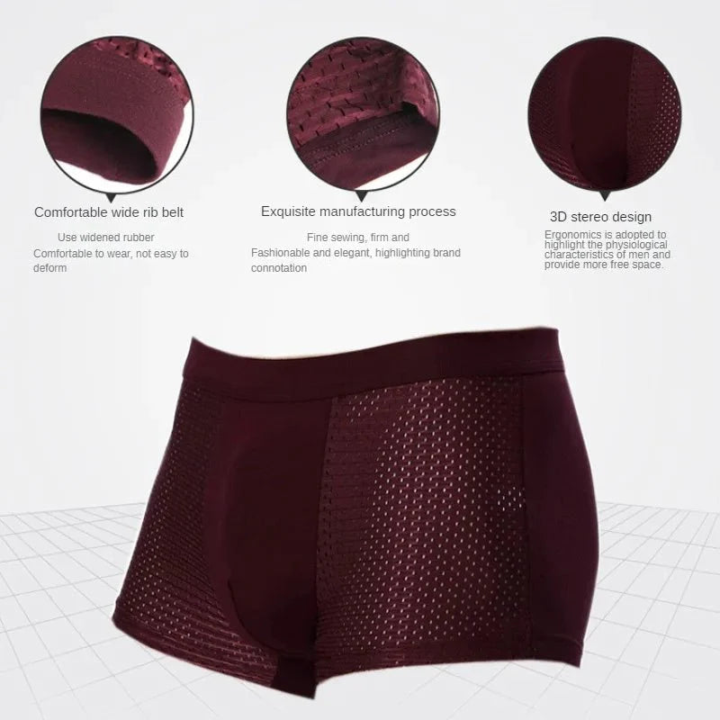 Dawndesslo men's bamboo fiber boxer shorts in black, breathable solid underwear for men, showcasing comfortable fit and soft fabric.