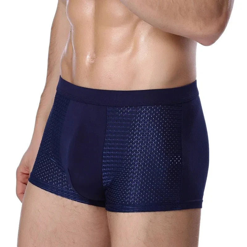Dawndesslo men's breathable bamboo fiber boxer shorts in solid design, comfortable underwear for men, 4XL size.