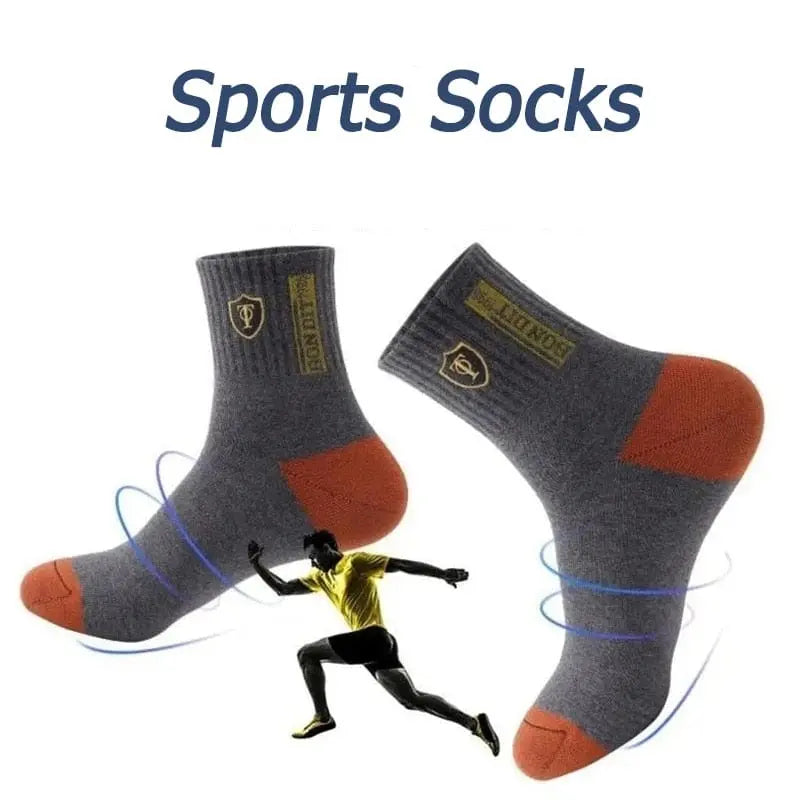 Set of five men's cotton sports socks with breathable, sweat-absorbent design for summer and fall, suitable for casual or basketball use.