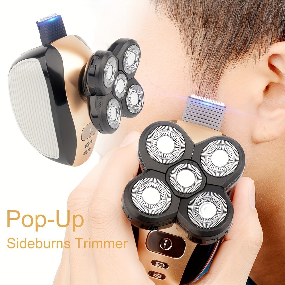 SHOWLU FASHION 5-Head Men's Electric Shaver with LED display, cordless design, wet/dry use, compact grooming kit for travel.