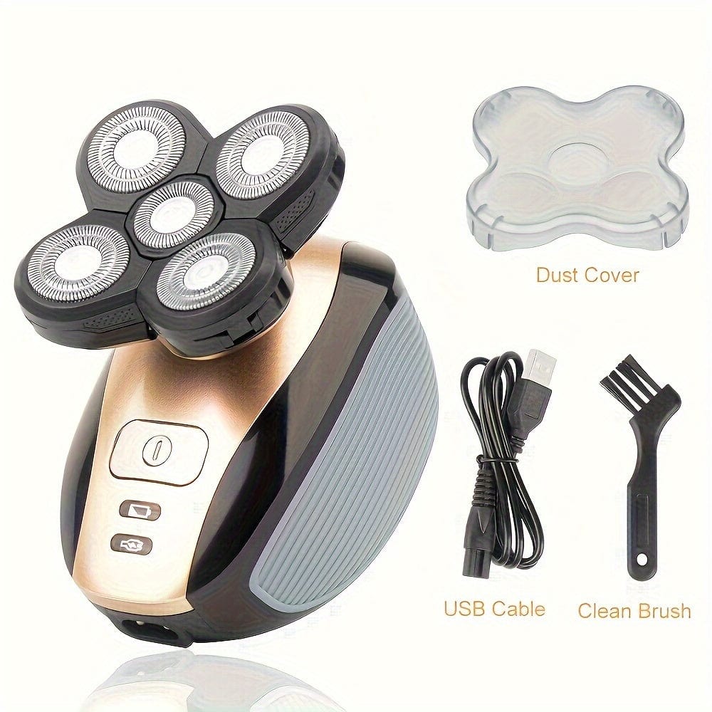SHOWLU FASHION 5-Head Men's Electric Shaver with rotary blades, cordless design, LED display, and wet/dry functionality for grooming.