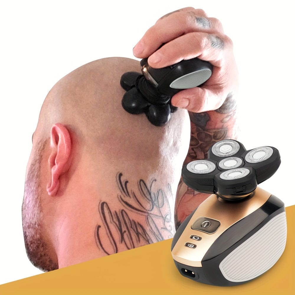 SHOWLU FASHION 5-Head Men's Electric Shaver with LED display, cordless design, wet/dry use, compact grooming kit for travel and grooming.