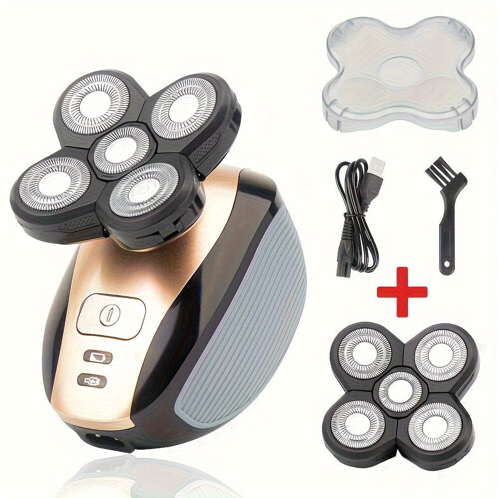 SHOWLU FASHION 5-Head Men's Electric Shaver with rotary blades, cordless design, LED display, and wet/dry shaving for grooming.