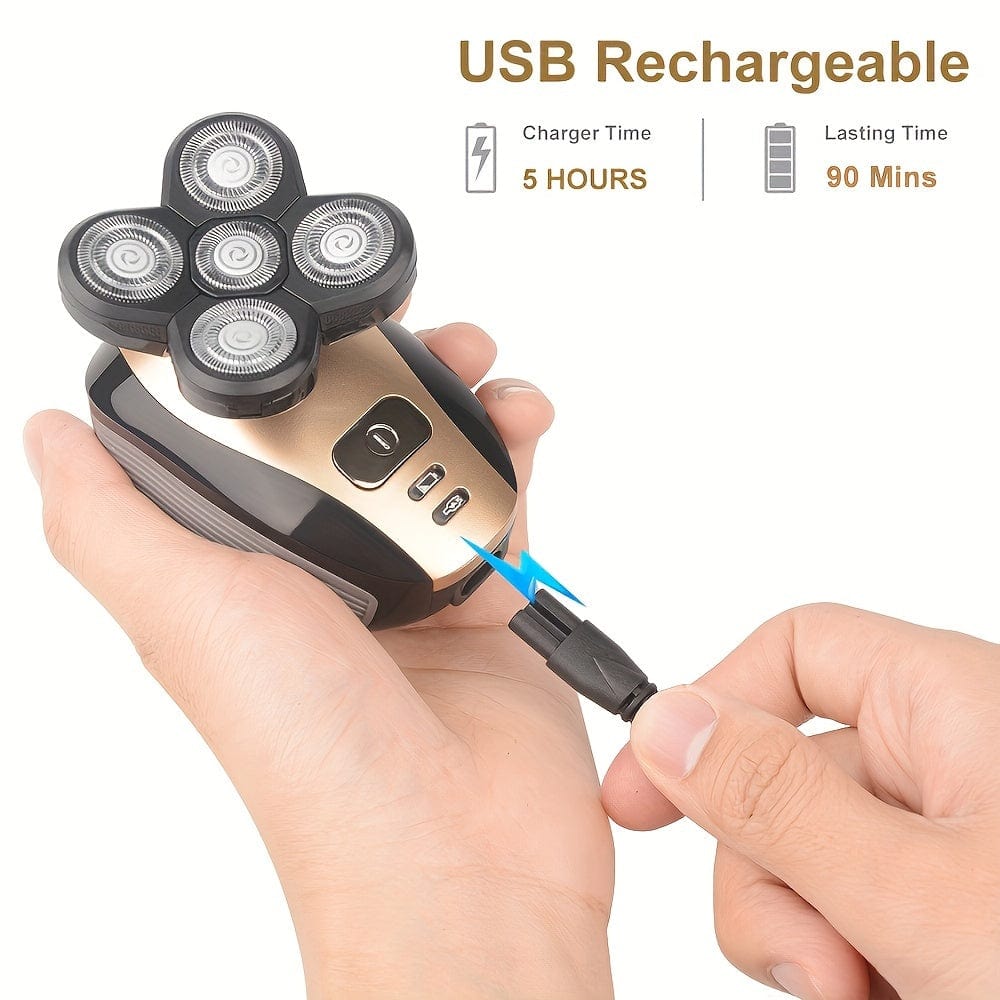 SHOWLU FASHION 5-Head Men's Electric Shaver with rotary blades, cordless, wet/dry use, LED display, compact grooming kit for travel