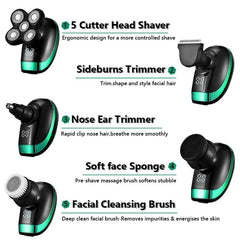 5 In 1 4D Men's Rechargeable Bald Head Electric Shaver 5 Floating Heads Beard Nose Ear Hair Trimmer Razor Clipper Facial Brush - SHOWLU FASHION STORE