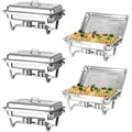 Showlu 5-pack 8QT stainless steel chafing dish buffet set with lids, food pans, water pan, and fuel holders for catering.