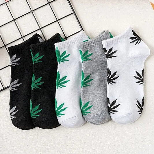 5 Pairs Maple Leaf Men's Short Socks Version Trendy Street Hip Hop Skateboard Ins Low Top Basketball Boat Socks - SHOWLU FASHION STORE