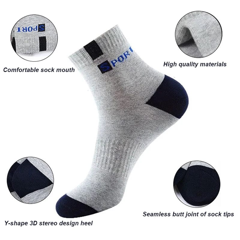 Showlu men's bamboo fiber cotton sports socks in a 5-pair pack, breathable, deodorant, size 37-43, suitable for autumn and winter.
