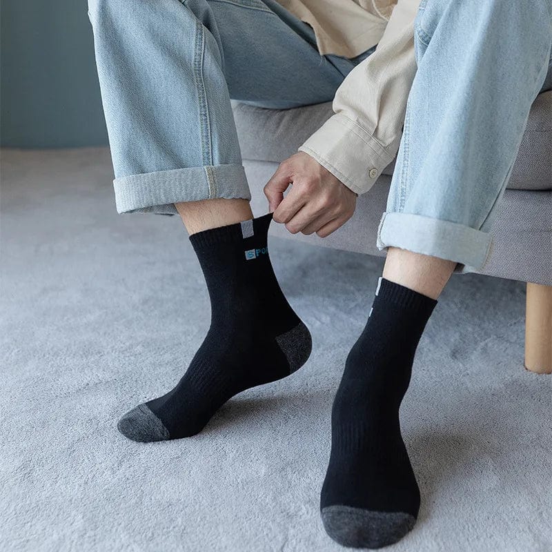 Showlu men's bamboo fiber cotton sports socks in a 5-pair pack, breathable and deodorant, size 37-43.