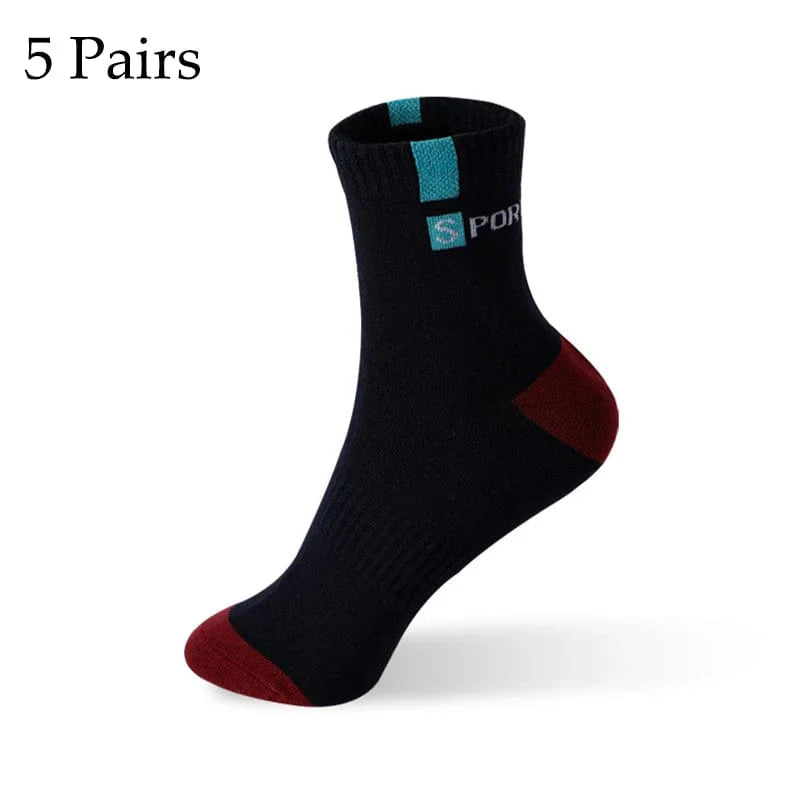 Showlu men's bamboo fiber cotton sports socks in a 5-pair pack, breathable, deodorant, size 37-43, suitable for autumn and winter.