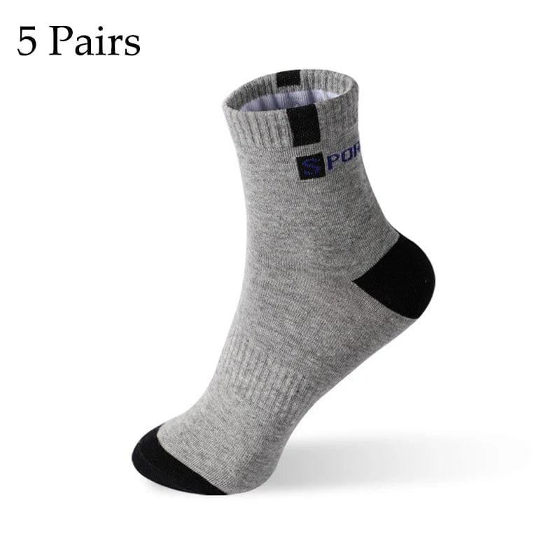 Showlu men's bamboo fiber cotton sports socks, 5 pairs, size 37-43, breathable, deodorant, suitable for autumn and winter.