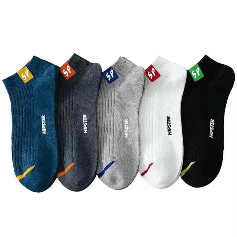 5 Pairs Mens Letters SP Short Socks Spring And Summer Shallow Low Top Sport Short Socks Trend In Tube Socks - SHOWLU FASHION STORE