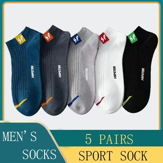 5 Pairs Mens Letters SP Short Socks Spring And Summer Shallow Low Top Sport Short Socks Trend In Tube Socks - SHOWLU FASHION STORE