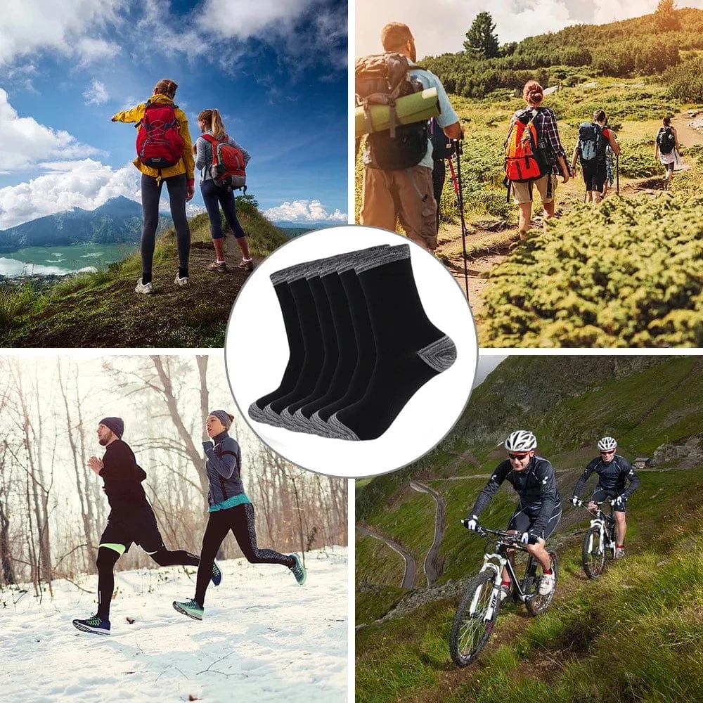 Showlu Fashion Men's cotton crew socks in a 5-pack, black casual and sports hiking socks, comfortable for size 38-44, suitable for autumn and winter.