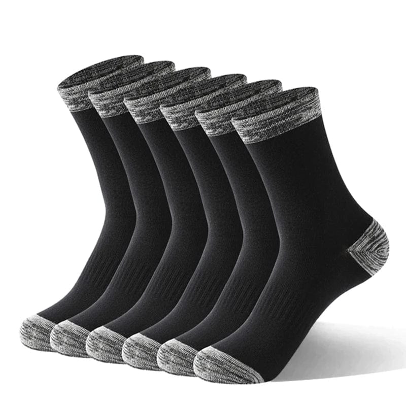 Set of five men's cotton crew socks by Showlu Fashion Store, suitable for casual, sports, and hiking in black, size 38-44.