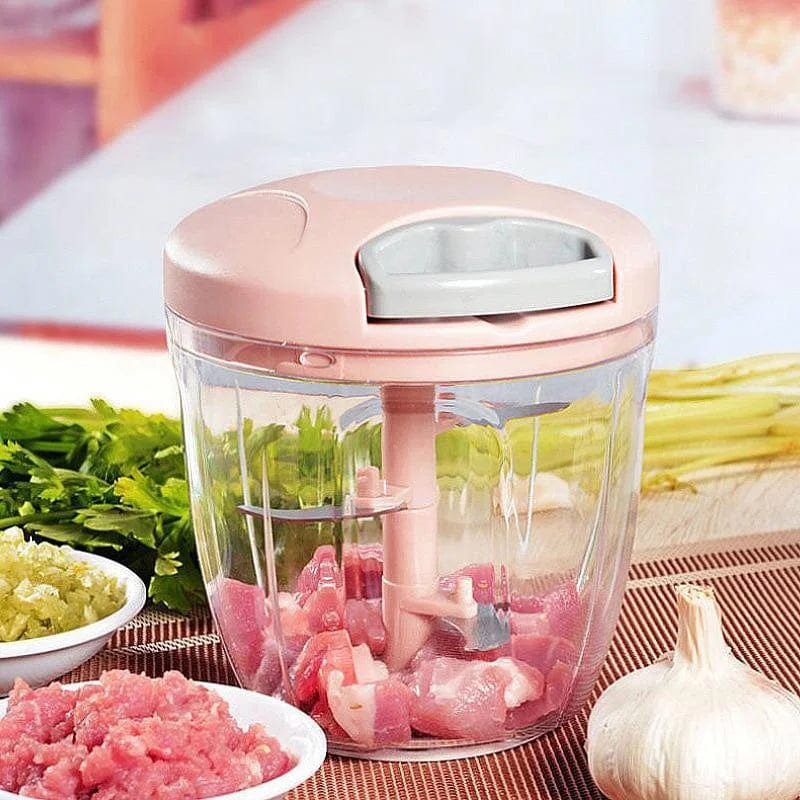 Showlu manual meat mincer and garlic chopper with 500/900ml capacity, featuring a rotate garlic press and vegetable cutter for kitchen prep.