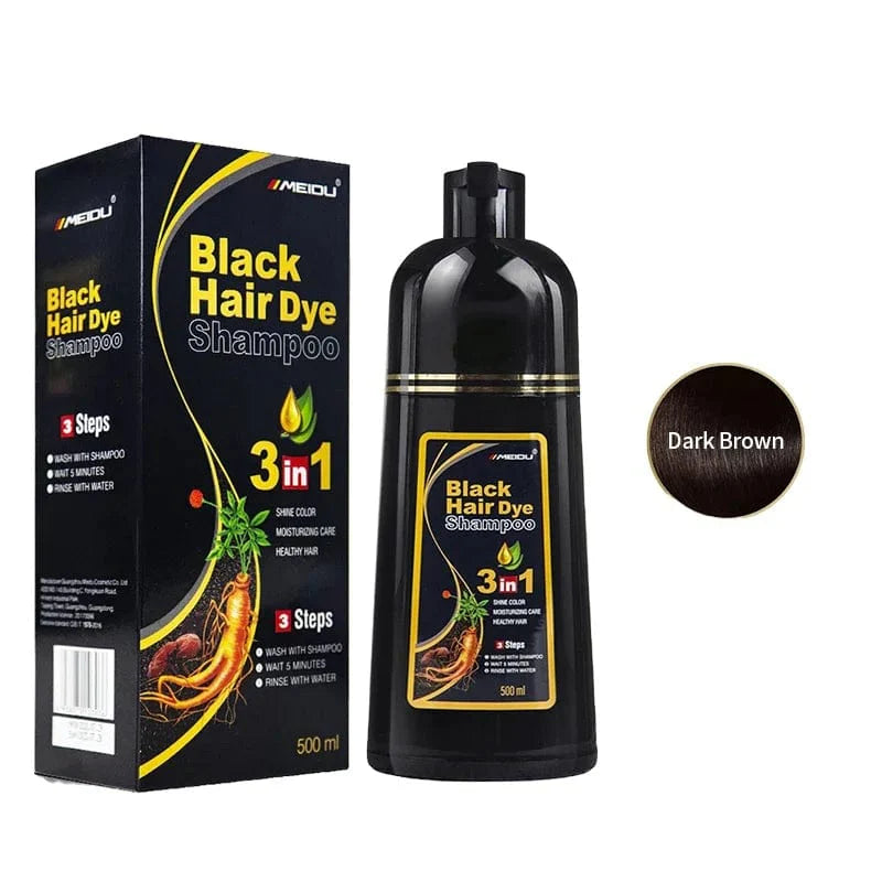 Showlu 3-in-1 herbal hair darkening shampoo for gray hair coverage, 500ml bottle with natural herbal ingredients for men and women.
