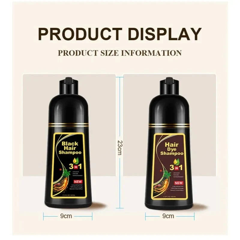 Showlu 3-in-1 herbal hair darkening shampoo for gray hair coverage, 500ml bottle with natural herbal ingredients for men and women.