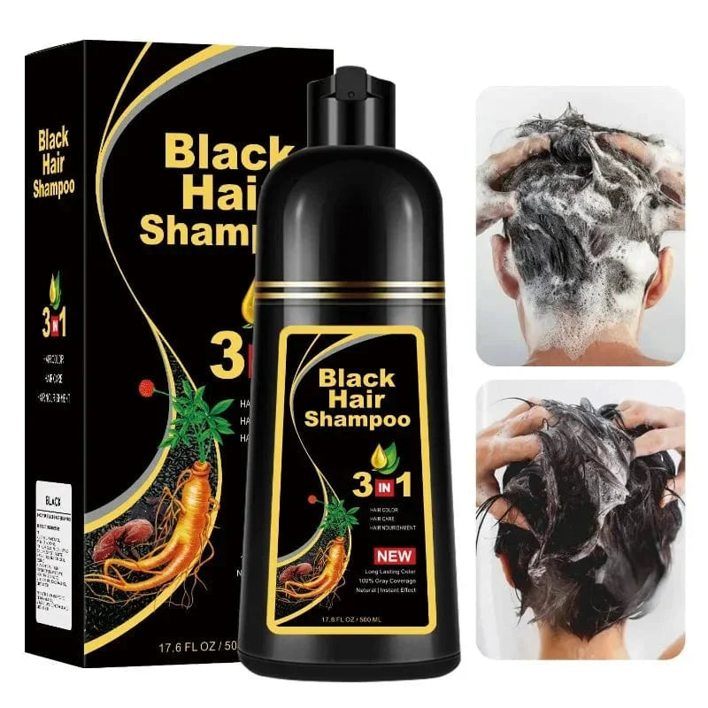 Showlu 3-in-1 herbal hair darkening shampoo for gray hair coverage, 500ml, with natural herbal ingredients for men and women.