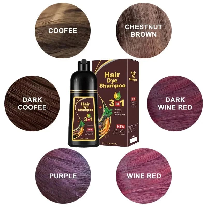 Showlu 3-in-1 herbal hair darkening shampoo in a 500ml bottle, designed for gray hair coverage with natural herbal ingredients.